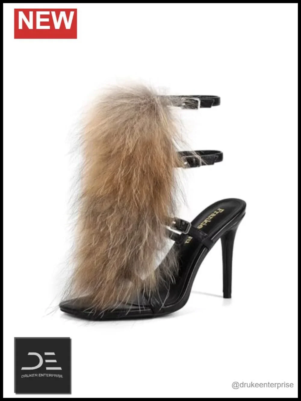 Genuine Fox Fur Stiletto High Heeled Sandals Open Toe Gladiator Furry Fluffy